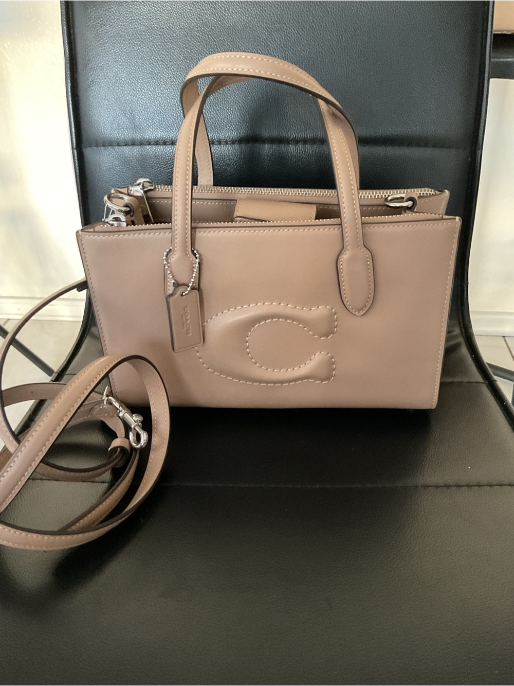 Coach Taupe/Beige Nina small Leather tote with Detachable Strap